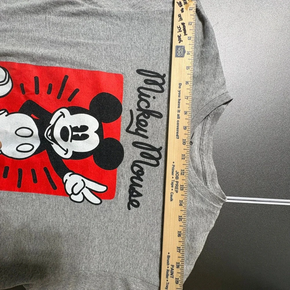 Disney Mickey Mouse Graphic T-Shirt Mens Gray Red Peace Sign Short Sleeve Tee - Picture 3 of 7